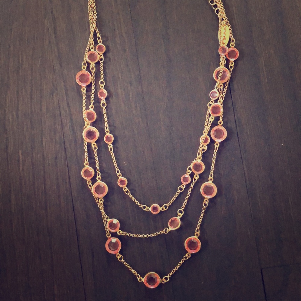 Peach stone and gold necklace